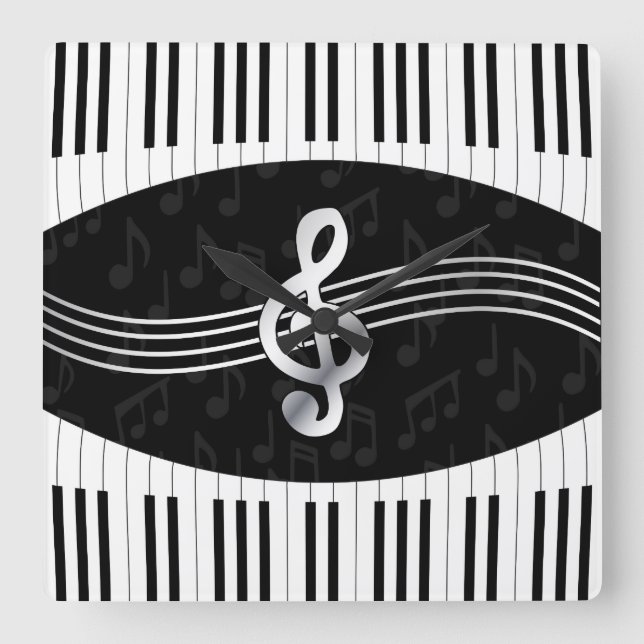 Curved Piano keys and treble clef Square Wall Clock (Front)