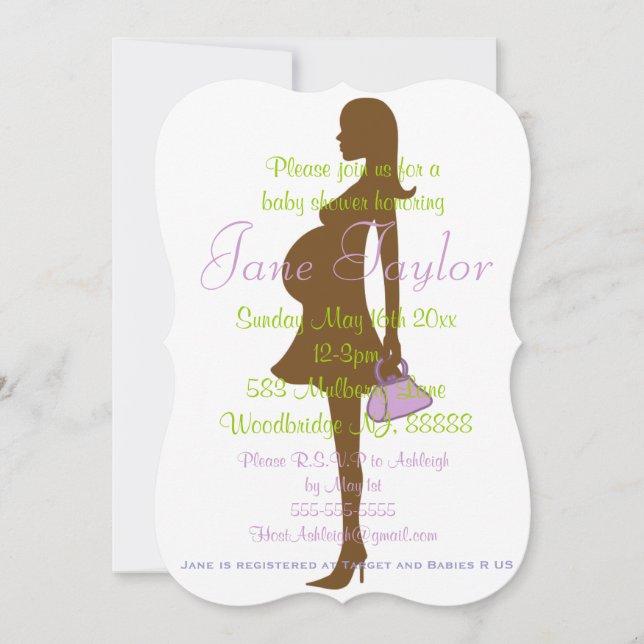 Curved Purple Silhouette Baby Shower Invitations (Front)