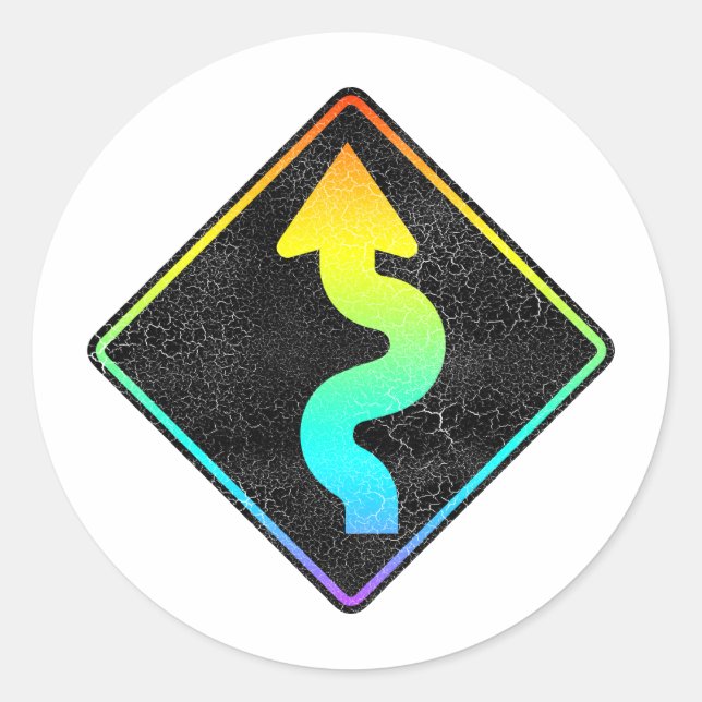 curved road ahead street sign classic round sticker (Front)