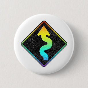 curved road ahead street sign pinback button