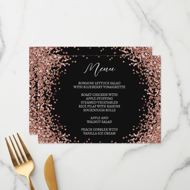 Curved Rose Gold Glitter Black and White Menu (Front/Back In Situ)