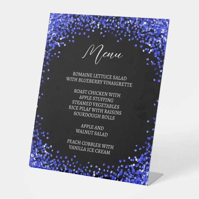 Curved Royal Blue Glitter Black Menu Pedestal Sign (Front)