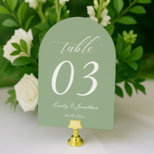 Curved Sage Green Wedding Table Number