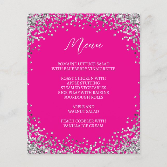 Curved Silver Glitter Hot Pink Menu (Front)