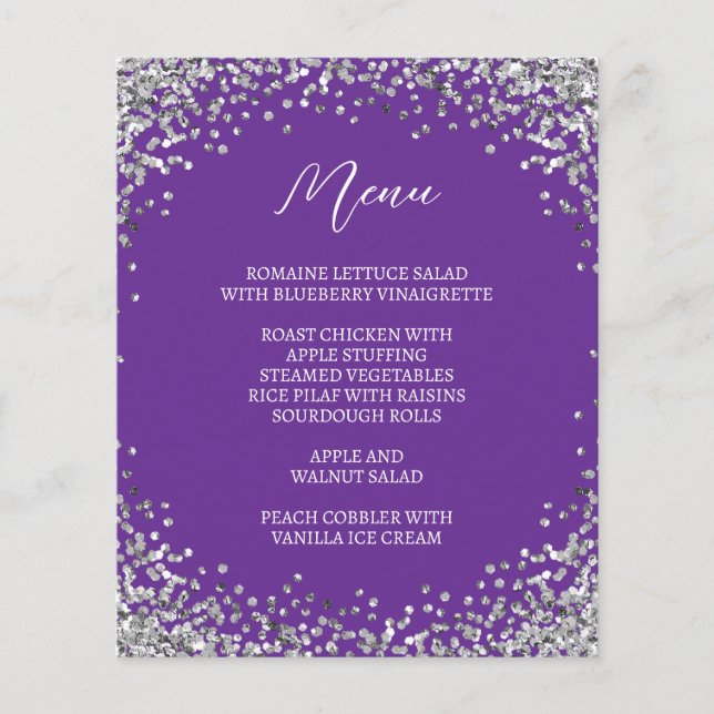 Curved Silver Glitter Royal Purple Menu (Front)