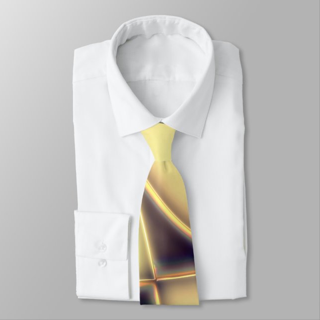 Curved smooth golden lines over burnt beige        neck tie (Tied)