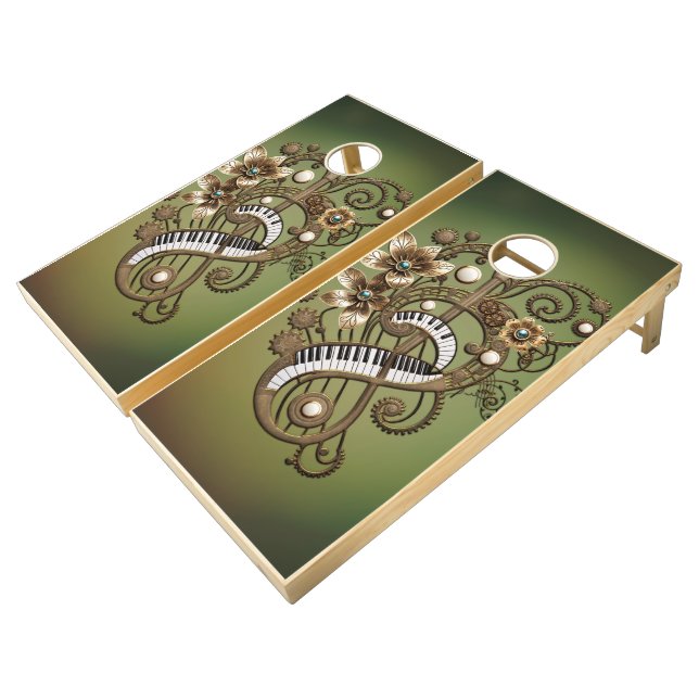 Curved steampunk piano keyboard. cornhole set (Angled)