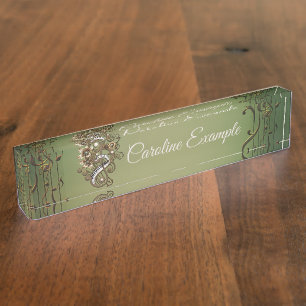 Curved steampunk piano keyboard. desk name plate