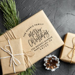 Curved Text Family Name Christmas Return Address Rubber Stamp<br><div class="desc">A modern stamper with your family name in curved text over "Merry Christmas" in hand-lettered script calligraphy with your contact details below. Perfect for holiday cards, thank yous, gift tags, and more! Add your custom wording by clicking on "Personalize this template". For more advanced changes (like fonts and placement), select...</div>