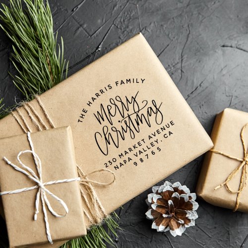 Curved Text Family Name Christmas Return Address Rubber Stamp