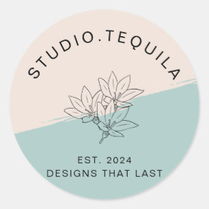 Curved Text Logo in Grey and Beige Classic Round Sticker