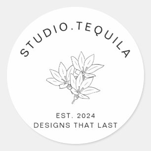 Curved Text Logo in Grey and Beige White Classic Round Sticker