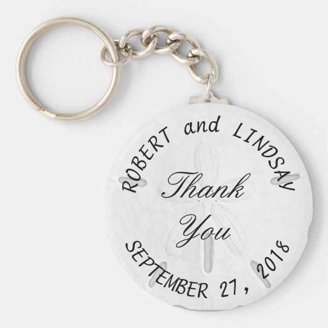 Curved Text Sand Dollar Wedding Favor Keychain (Front)