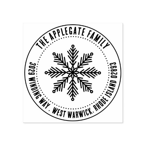 Curved Text Snowflake Winter Name  Address Rubber Stamp