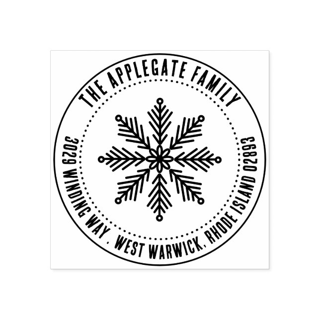 Curved Text Snowflake Winter Name & Address Rubber Stamp (Imprint)