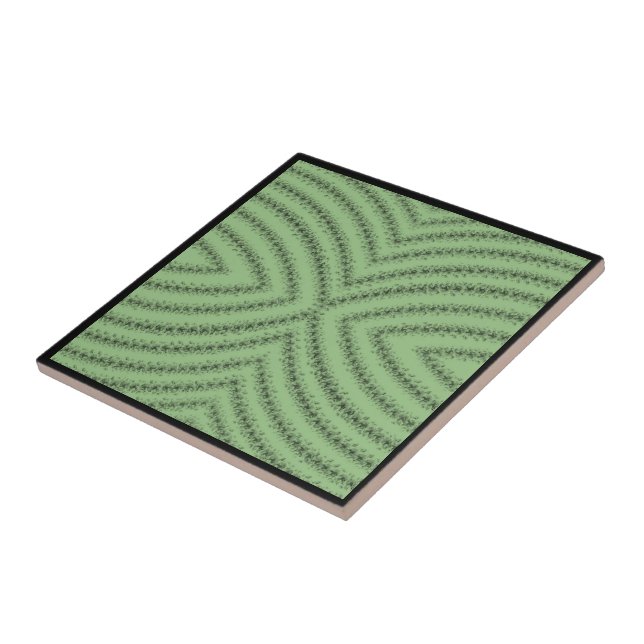 Curved Textured Brushstrokes Pattern Black Green Ceramic Tile (Side)