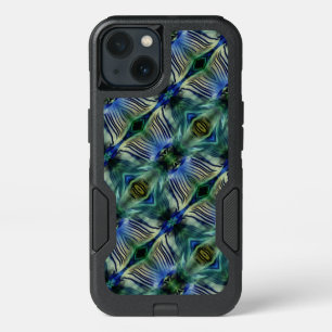 Curved transverse stripes in showy green and blue iPhone 13 case