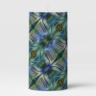 Curved transverse stripes in showy green and blue pillar candle