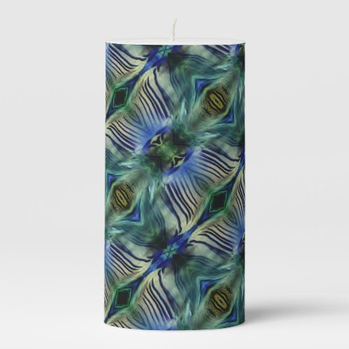 Curved transverse stripes in showy green and blue  pillar candle