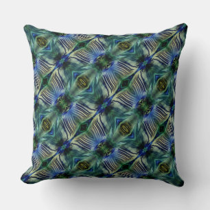 Curved transverse stripes in showy green and blue throw pillow