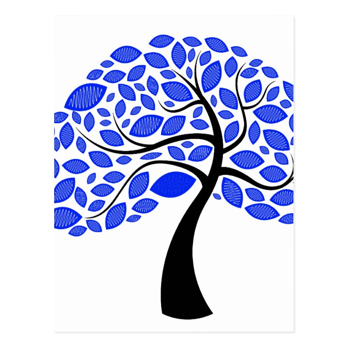 curved trunk simple leaf blue  tree.png post cards