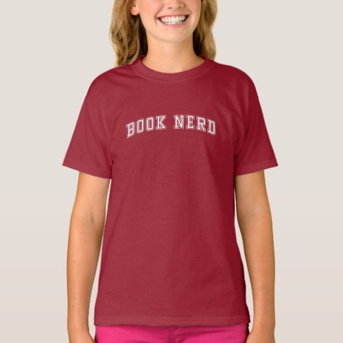 Curved Varsity Style Book Nerd T_Shirt