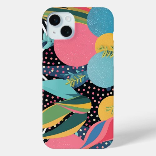 Curves and dots with leaves iPhone 15 plus case