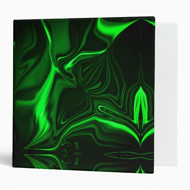 Curves and folds green nickel-plated in dark fund. 3 ring binder (Front/Inside)