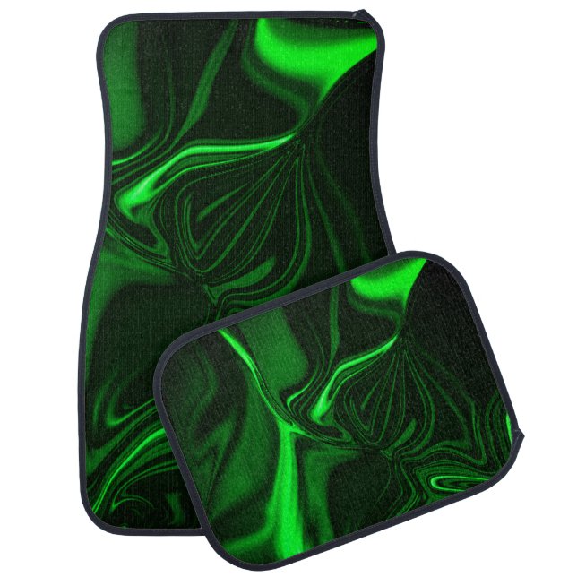 Curves and folds green nickel-plated in dark fund. car floor mat (Set)