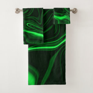 Curves and folds green nickeled on dark background bath towel set