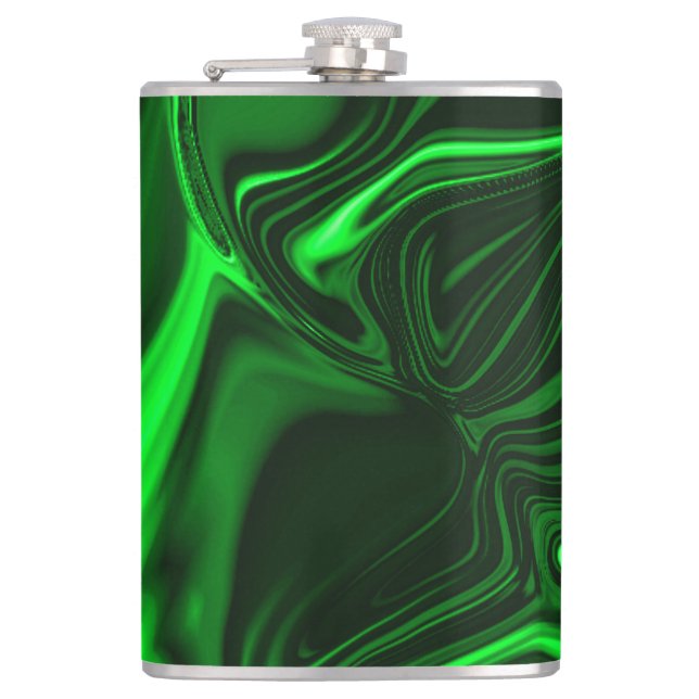 Curves and folds green nickeled on dark background flask (Front)
