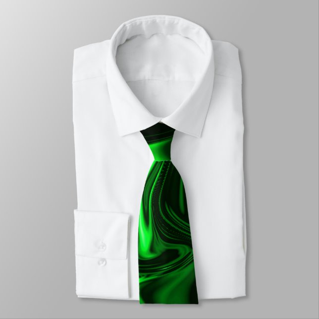Curves and folds green nickeled on dark background neck tie (Tied)