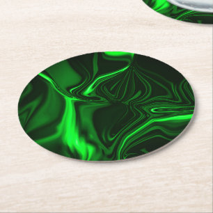 Curves and folds green nickeled on dark background round paper coaster