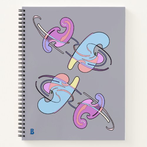 Curves and Swirls Pink Gray Spiral Notebook 