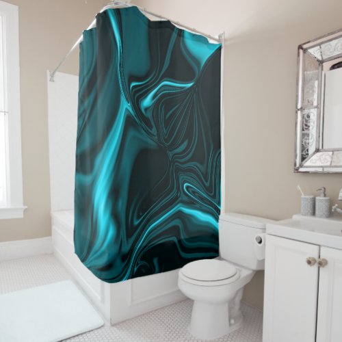 Curves in dark turquoise blue deep sky or cyan shower curtain