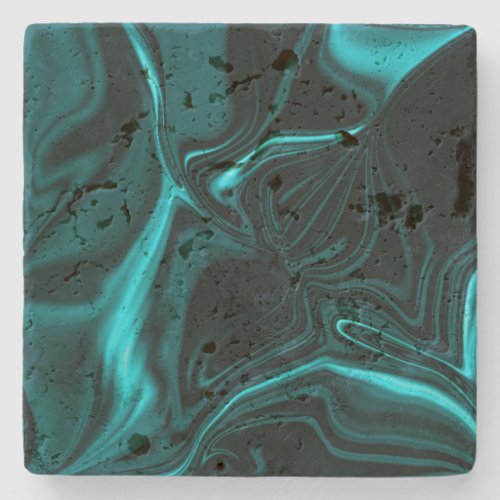 Curves in dark turquoise blue deep sky or cyan stone coaster