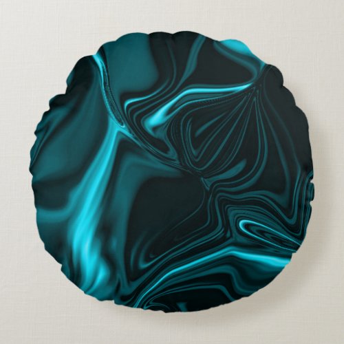 Curves in turquoise blue deep sky or cyan round pillow