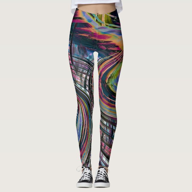 Curves looking like space road, colorful notched   leggings (Front)