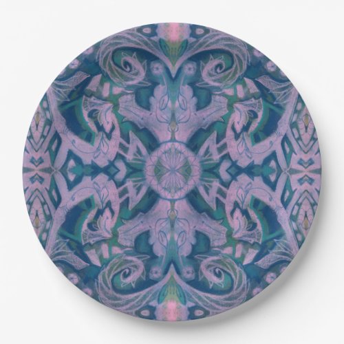 Curves  Lotuses abstract floral lavender  blue Paper Plates