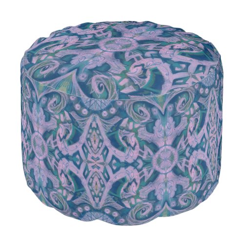 Curves  Lotuses abstract floral lavender  blue Pouf