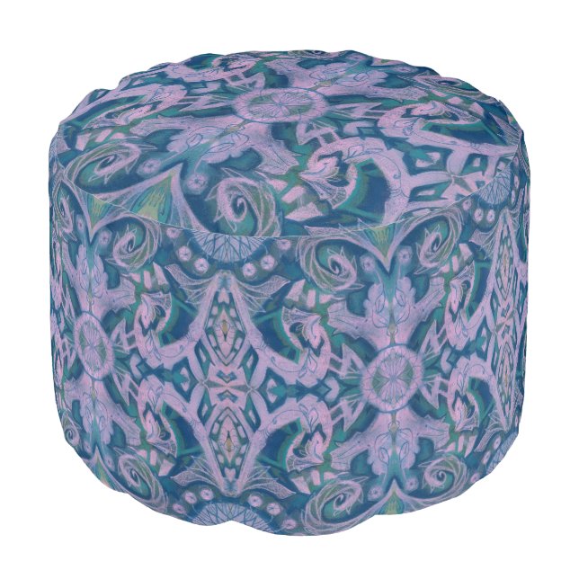 Curves & Lotuses, abstract floral, lavender & blue Pouf (Angled Front)