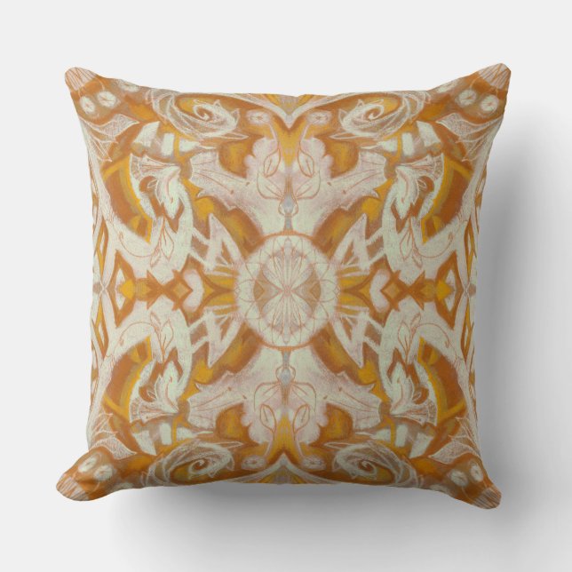 Curves & Lotuses, abstract floral pattern, yellow, Throw Pillow (Front)