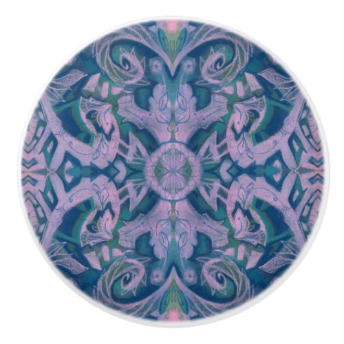Curves  Lotuses abstract pattern lavender  blue Ceramic Knob