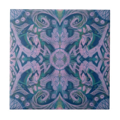 Curves  Lotuses abstract pattern lavender  blue Ceramic Tile