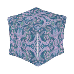 Curves & Lotuses, abstract pattern lavender & blue Outdoor Pouf