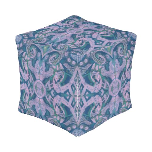 Curves  Lotuses abstract pattern lavender  blue Outdoor Pouf