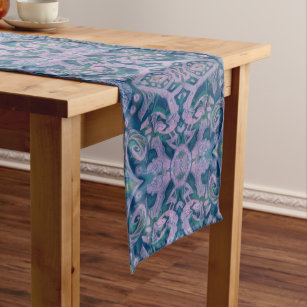 Curves & Lotuses, abstract pattern lavender & blue Short Table Runner