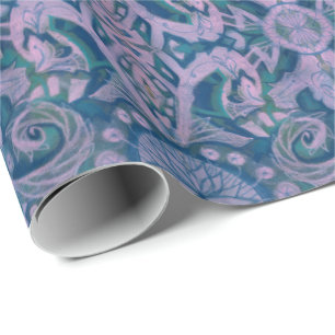 Curves & Lotuses, abstract pattern lavender & blue Wrapping Paper