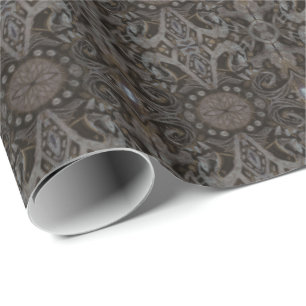 Curves & Lotuses damask taupe charcoal black brown Wrapping Paper