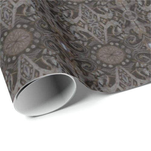 Curves  Lotuses damask taupe charcoal black brown Wrapping Paper